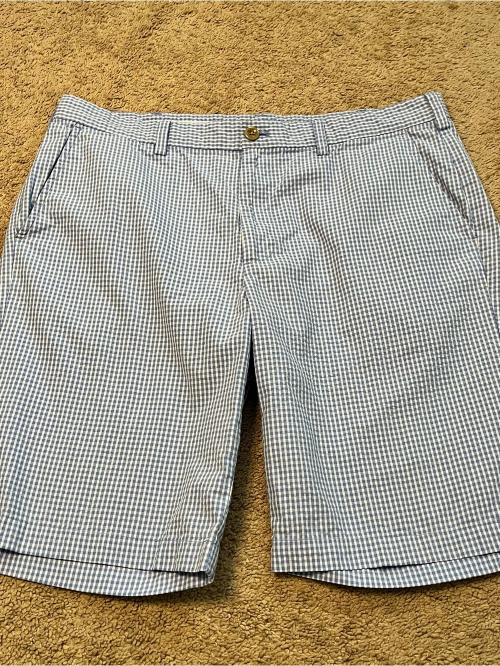 Izod Blue and White Check Flat Front Shorts